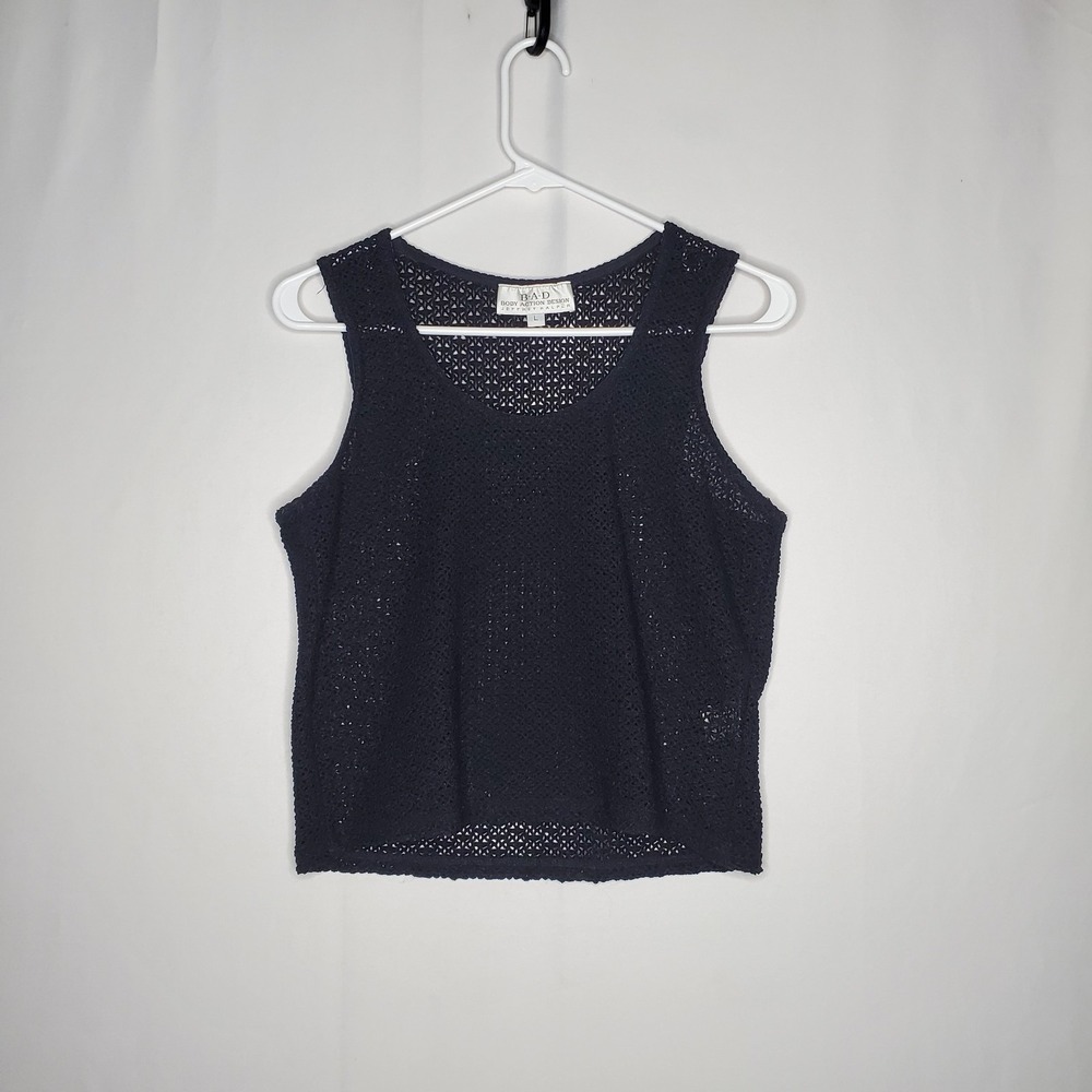 Vtg 90s Sheer Tank Top Women Large Black Mesh Body Action Design Jeffrey Halper